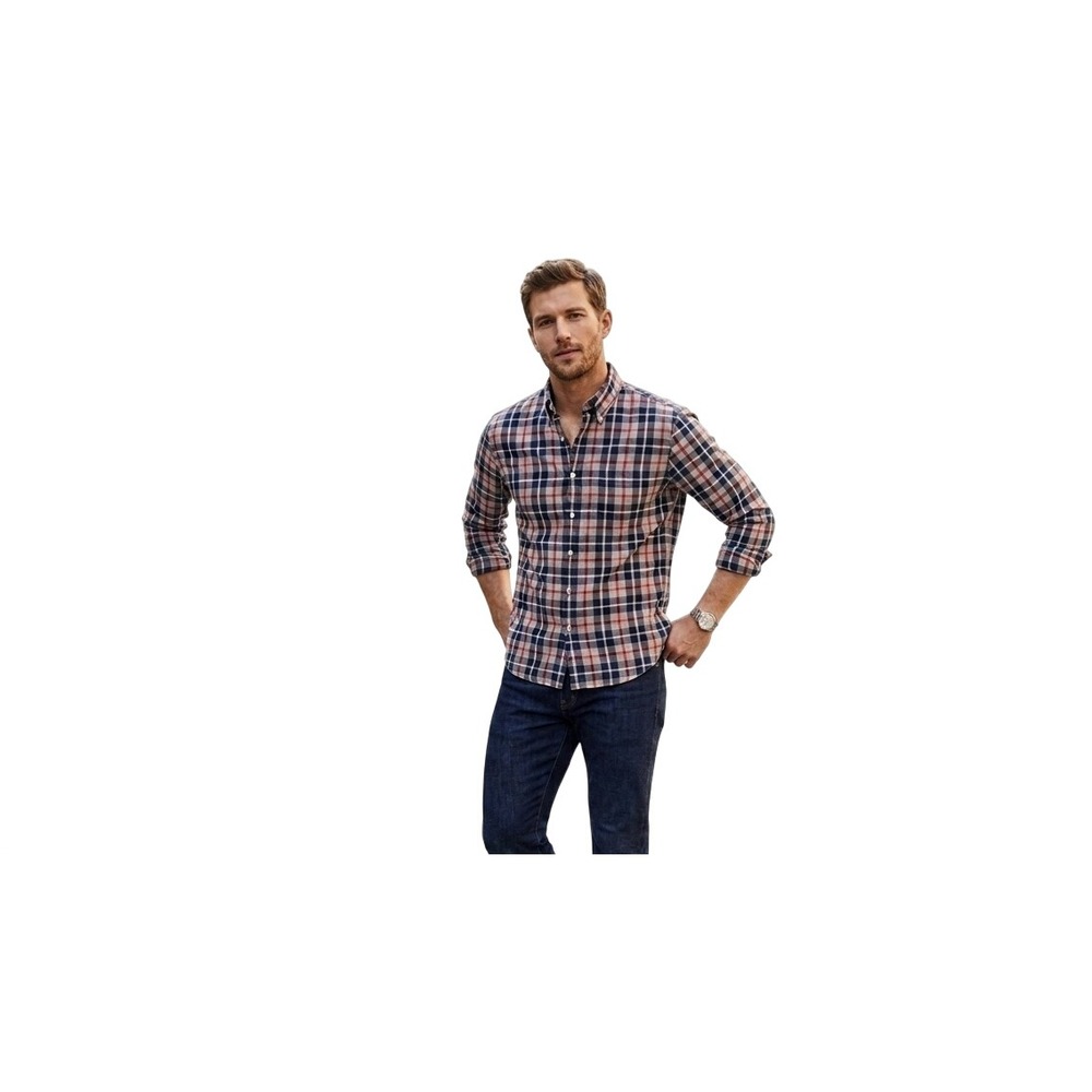J.Crew Mens Flex Washed Slim Fit Plaid Button Down Shirt Navy Red Small S